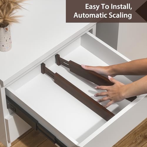 4 Pack Bamboo Drawer Dividers 17-22" Adjustable Kitchen Organizer, Mocha - Image 7