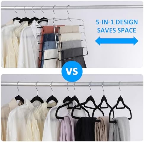 Pants Hangers 4 Pieces,5 Tier Closet Organizers and Storage Clothes Hanger,Hangers Space Saving with Swing Arm,Multiple Metal Hanger Clothes Organization for Pants Trousers Jeans Leggings Slacks - Image 3