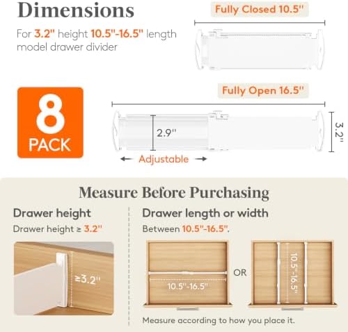 Lifewit 3.2" High Drawer Dividers for Clothes, Adjustable Drawer Organizers - Image 2
