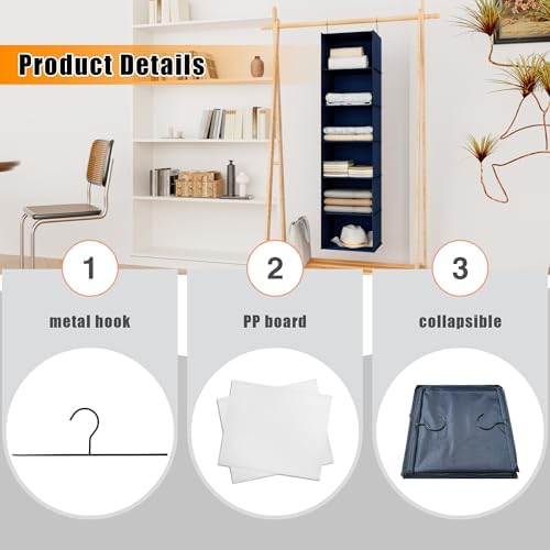 Hanging Closet Organizer 6-Shelf, Oxford Fabric Wardrobe Storage, Navy Blue - Image 6