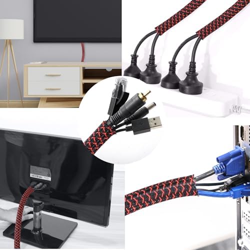 Cable Management Sleeve, Split Design, 10FT - 1/2 Inch, Black/Red - Image 5