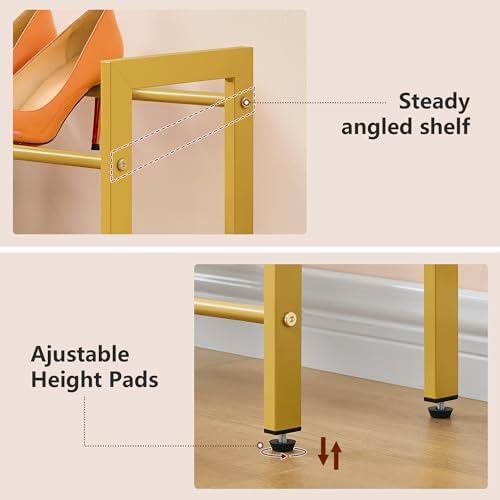 FAVOOSTY 2-Tier Expandable Shoe Rack, Adjustable Shoe Shelf Storage Organizer Space Saving Metal Free Standing Shoe Rack for Entryway Closet Doorway, Gold - Image 5