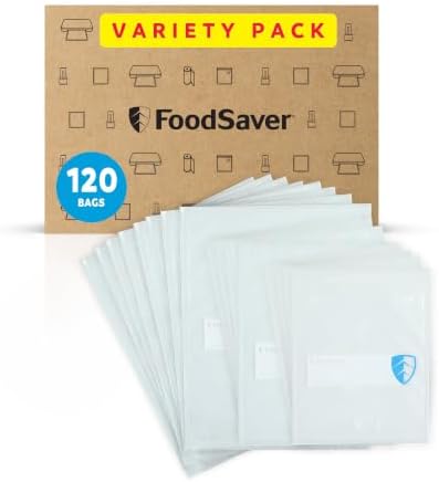 FoodSaver Variety Pack Vacuum Seal Bags, 120 Count Pre-Cut BPA-Free Freezer Bags (20 Pint, 60 Quart, 40 Gallon) for Food Storage, Sous Vide, Meal Prep by FoodSaver
