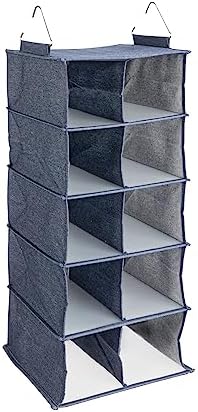 Household Essentials Hanging Cotton Blend and Plastic Closet Shoe Organizer with 10 Storage Compartments, Denim by HouseholdEssentials