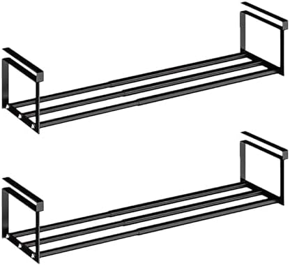 Expandable Shoe Rack Organizer - Adjustable Shoe Rack & Under Cabinet Shelf - for Shoe or Clothing Storage and Organization, Under Shelf Storage (Black,2 Pcs) by HGZBS