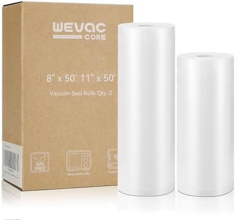 Wevac Vacuum Sealer Bags for Food 8x50 11x50 2 Rolls Fit Food Saver Machine by Wevac