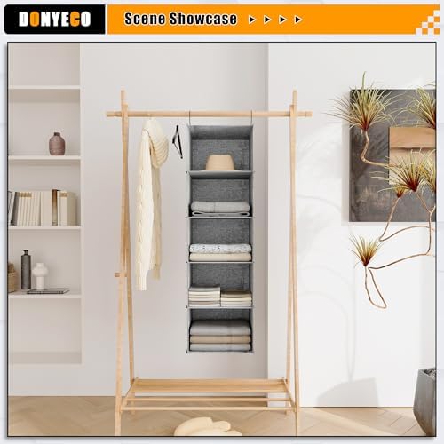 Hanging Closet Organizer 5-Shelf, Oxford Linen Wardrobe Storage, Gray - Image 4
