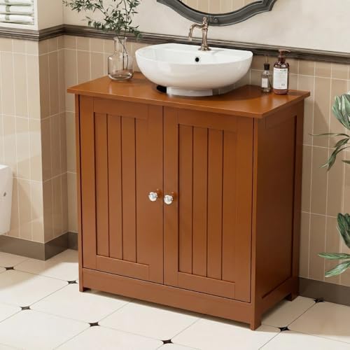 Bonnlo Pedestal Sink Storage Cabinet, 24" Espresso Under Sink Bathroom Storage Cabinet with 2 Doors and Adjustable Shelf, Traditional Bathroom Space Saver Organizer for Small Spaces, Water-Resistant - Image 2