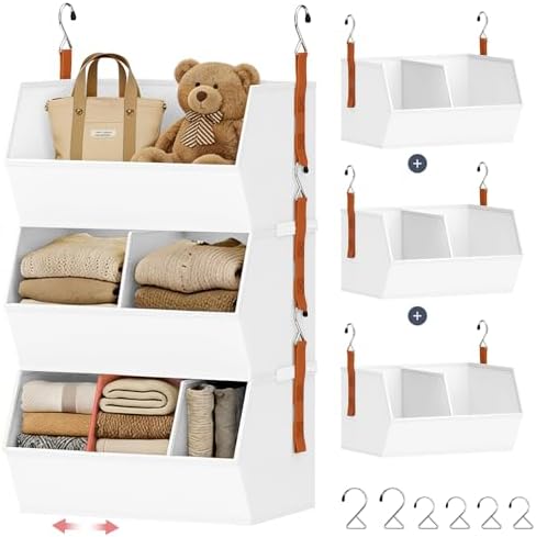 Hanging Closet Organizer Extra Large, Clothes Hanging Shelves for Closet with Divider, Collapsible Closet Storage System, Fabric Storage Bins for Home, Dorm, Rv, Sweaters, Handbags, Underwear, Sock by DiMJ