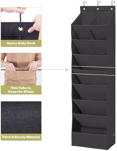Over Door Organizer with 10 Extra Large Pockets, 23 Pairs Shoes Large Capacity Hanging Storage Organizer for Shoes, Diapers, Black, 8 Layers, 2-Pack - Image 4