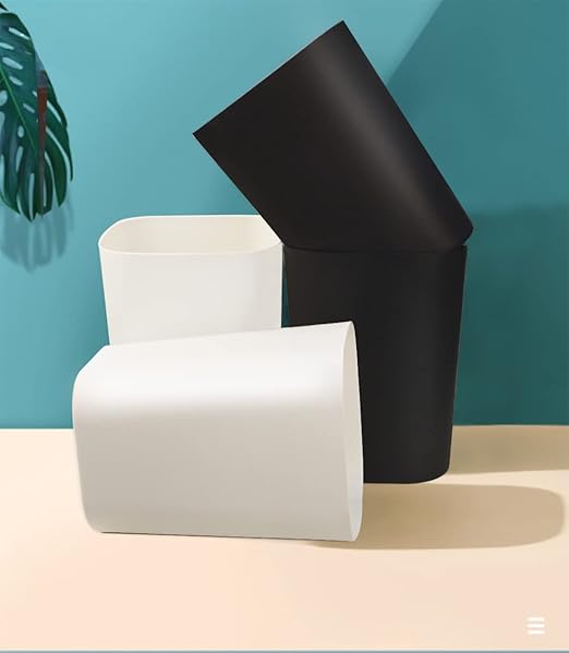 Besli 2 Gallon Small Trash Can Garbage Can Wastebasket for Bathroom Bedroom Kitchen Office (White+Black, 4 Pack)