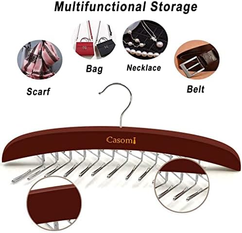 Tie Rack,24 Hook Tie Holder,360° Rotating,Foldable Metal Hooks,Tie Hanger Organizer for Closet Wooden Belt Storage Rack for Men Ties Belts Scarves Accessories(Red Brown) - Image 7