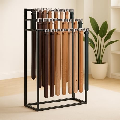 Belt Display Stand,Floor Mounted Belt Hanger, Metal Men Belt Organizer, Commercial Tie Scarf Display Stand for Clothing Retail and Home (Black) by Unknown
