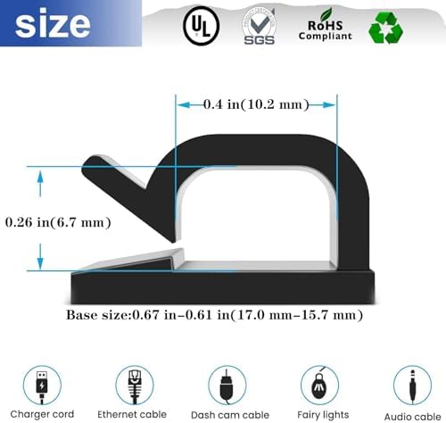 Cable Clips，50PCS Electrical Cord Management Adhesive Cable Wire Clip Wire Clips wall，Used for Cars, Offices, and Homes Cable Clips Cord Organizer（Black） - Image 2