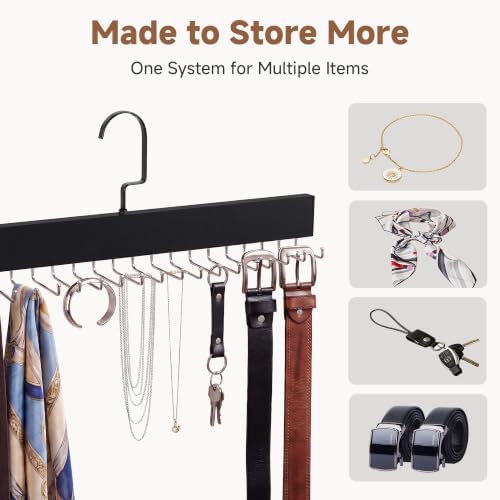 StorageWorks Tie Hanger with 20 Swivel Hooks, 2 Pack Wooden Hanger, Black - Image 5