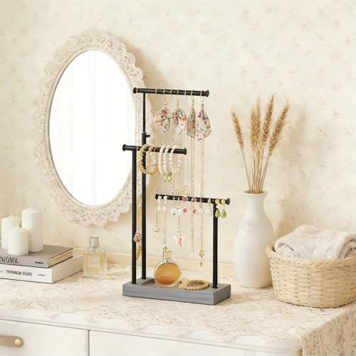 SRIWATANA Weathered Grey & Black Jewelry Organizer, 3-Tier Necklace Stand - Image 3