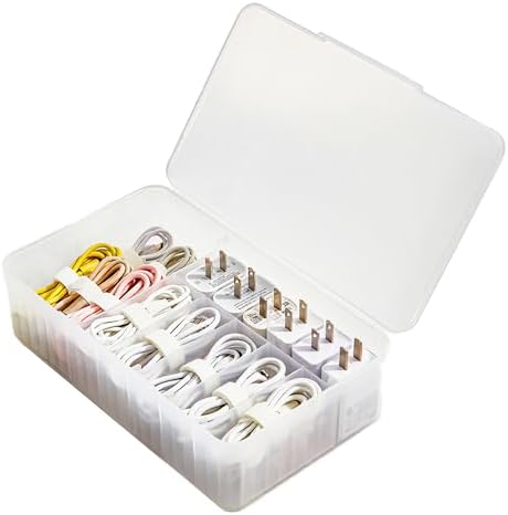 Cable Organizer Box Extra Wide, Travel Charger Cord Earphone Storage Case with Lid (Translucent White) by Unknown