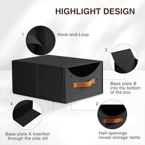 Homsorout Stackable Storage Drawers - Collapsible Storage Bins with Drawers, 6 Pack Closet Shelf Organizer Basket, Fabric Pull Out Organizer for Bedroom, Living Room, Dorm, Black - Image 6