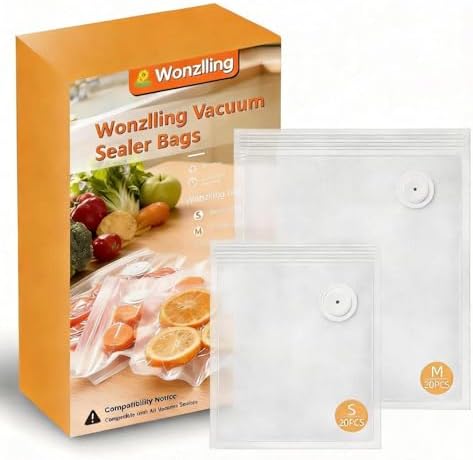 Vacuum Sealer Bags for Food, 40 Count Reusable Food Storage Bags with Air Valve, 20 Small +Medium ，Double-Zipper Bags for Meal Prep, Freezer Storage & Food Organization by Unknown