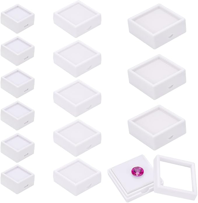 BENECREAT 24PCS 3 Size Gemstone Display Boxes With Clear Lid and Sponge, Jewelry Storage Box Organizer Case for Medallions, Antique, Jewelry, Small Gifts Packing