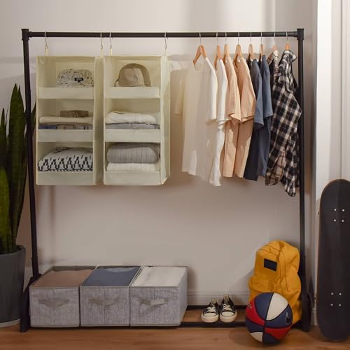 GRANNY SAYS 3-Shelf Hanging Closet Organizer, Foldable Storage, Beige - Image 5