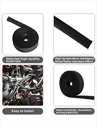 Wire Heat Shield Automotive Heat Shield Sleeve Fuel Line Heat Shield Auto Hose Spark Plug Wire Cover Protectors Boots Roll 2500 Degree for Car&Auto Wire Loom Brake Cable (Black1/2"I.D.X10FT) - Image 4