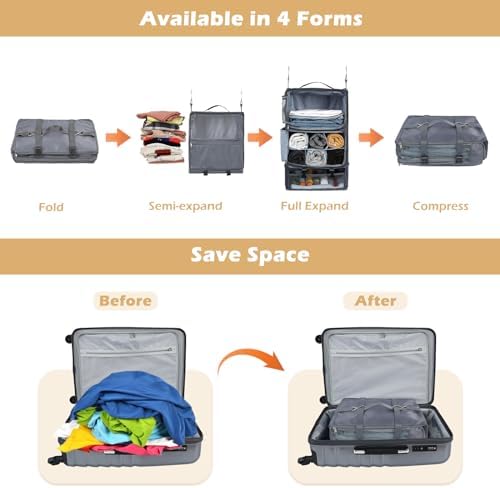 Surblue Hanging Travel Shelves Compression Packing Cube for Carry-on Luggage Suitcase Collapsible with Extension Layer Large Capacity, Grey, XXL - Image 3