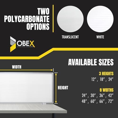 OBEX Polycarbonate Office Desk Mounted Privacy Screen Adjustable Table Top Panel Divider, Universal Aluminum Bracket-USA Made, 24" x 66, White - Image 3