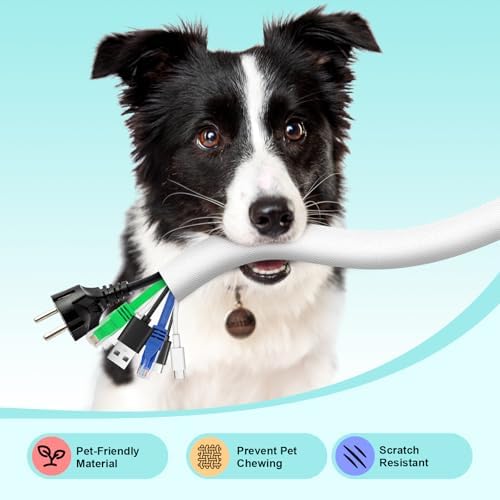 AGPTEK Cable Sleeve, 20ft - 4/5 inch Dog Cat Cord Protector for Pets, White - Image 5