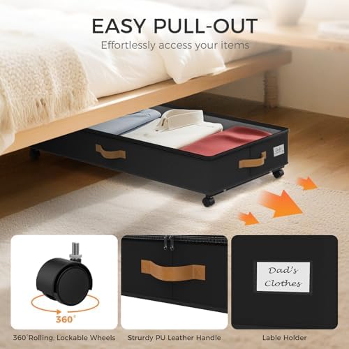 75L 2 Pack Adjustable Under Bed Storage with Wheels - Image 5