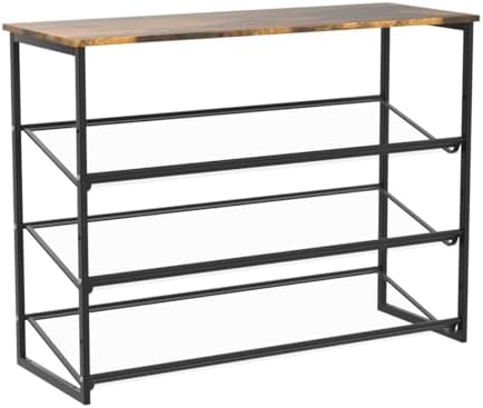 Garden 4 you Shoe Rack for Entryway 4 Tiers 11.8" D x 25" W x 28" H, Metal Shoe Rocks with Brown Wooden Tabletop, Angled Shoes Rack with Adjustable Mesh Shelves for Entryway Hallway Closet - Image 4