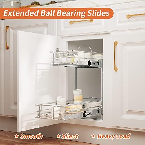 ROOMTEC Individual Pull Out Cabinet Organizer (5½"W x 21½"D), 2 Tier Spice Rack Organizer for Cabinet, Slide Out Drawer Pantry Shelf Organization and Storage for Kitchen Bathroom - Image 2
