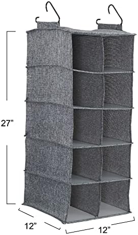 Household Essentials 10 Pocket Double Hang Canvas Shoe Organizer Side‑by‑Side Hanging Storage, Gray - Image 3