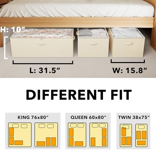 SpaceAid 3 Pack 10" High Under Bed Storage Containers, Large Underbed Storage Organizer Bins with Lids for Bedroom, Dorm, Clothes, Closet Organization, Bed Sheets and Blankets (Beige) - Image 4