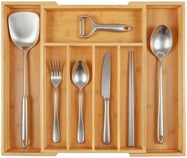 Utoplike Bamboo Cutlery Silverware Tray, Small Utensils Drawer Organizer by Utoplike