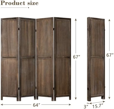 WelFurGeer 4 Panel Room Divider Screen - 360° Adjustable Folding Panels for Privacy, Bedroom, Living Room & Patio, Handcrafted Decorative Room Divider, Freestanding Divider for Room Separation (Brown) - Image 6