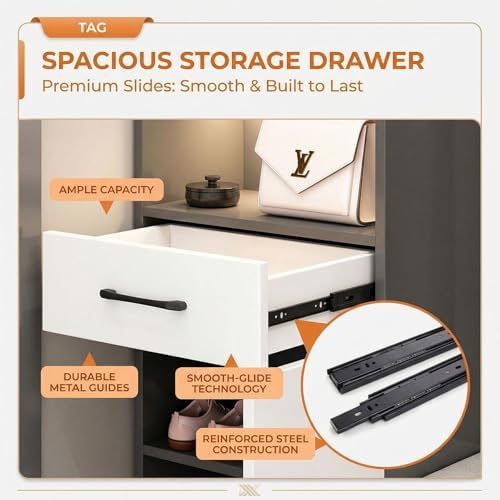 Wall Room Divider with Storage, 78.7" Tall Entryway Hall Tree Room Partition with Shoe Cabinet,Freestanding Wood Privacy Screen with Coat Rack, Bench & Glass Display(Gray+Left Side,100cm/39.5in) - Image 6