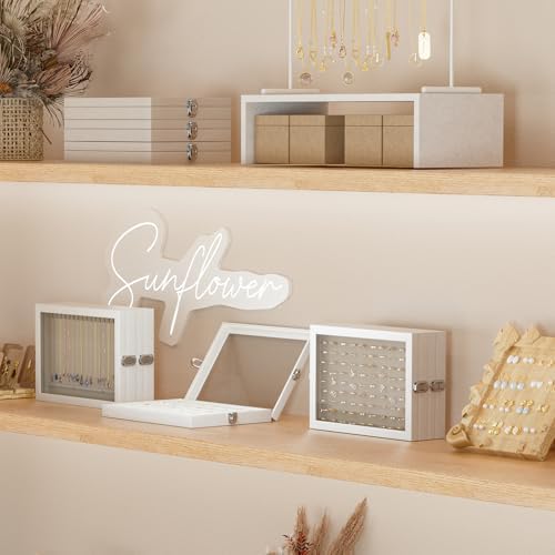 Lolalet Jewelry Organizer Tray with Lid, 100 Grids Velvet Ring Organizer Holder Storage Box for Drawer -Beige - Image 4