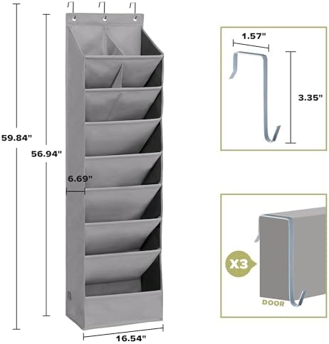 Over Door Organizer with 10 Extra Large Pockets, 23 Pairs Shoes Large Capacity Hanging Storage Organizer for Shoes, Diapers, Dark Grey, 8 Layers, 2-Pack - Image 2