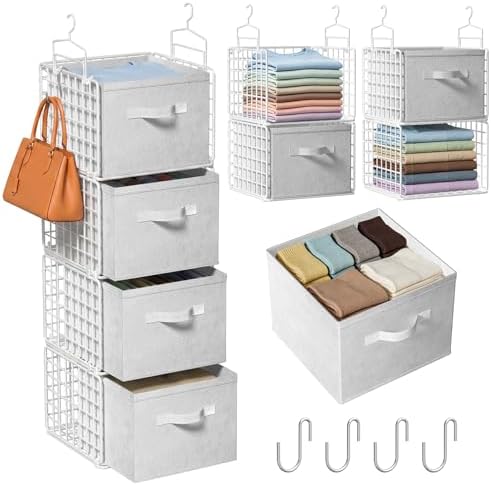 4 Tier Hanging Closet Organizer with 4 Drawers, White by Orapoke
