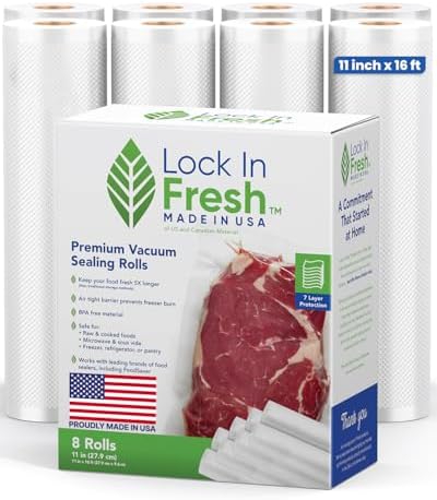 Vacuum Sealer Bags for Food - Heavy Duty Food Saver Vacuum Sealer Bag Rolls - Sous Vide, Seal a Meal Bags, 8-pack, 11" x 16' - Made in the USA by Unknown