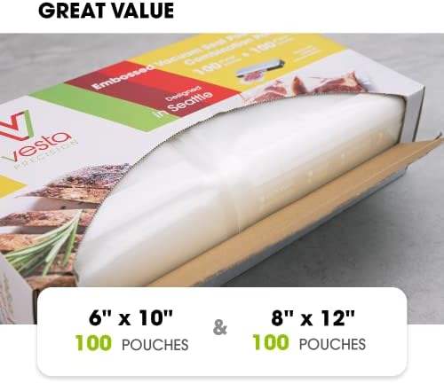 Vesta Precision 200 Count Vacuum Sealer Bags for Food, 8" x 12" & 6" x 10" - Image 4