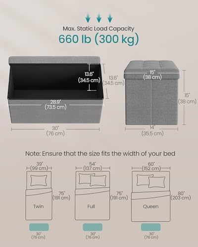 SONGMICS 30 Inches Folding Storage Ottoman Bench, Load 660 lb - Image 3