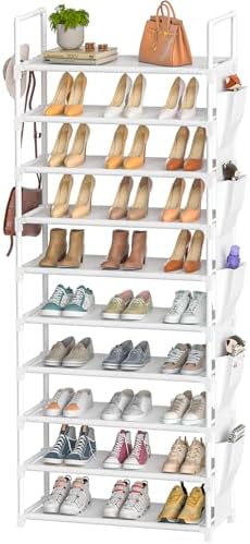 LUKYTOWER Tall Shoe Rack 10 Tier Organizer 30-35 Pairs with Hooks - Image 4