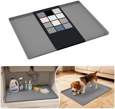URMONA Waterproof Silicone Under Sink Mat 25'' x 19'' Shelf Liner for Kitchen and Bathroom, Cabinet and Counter Protector, Storage and Organizers, Litter Mat, Pet Cat Puppy Essentials(Beige) by URMONA