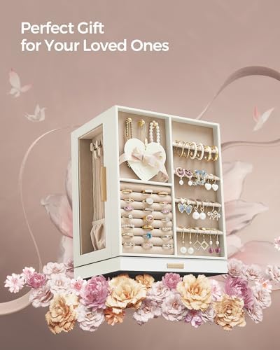 SONGMICS Jewelry Box Organizer, 360° Rotating, 5 Drawers, Cloud White - Image 6