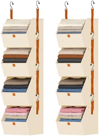 DIMJ Hanging Closet Organizer - 4 Tier Collapsible Hanging Shelves with Hooks Zipper, Fabric Clothes Organizer, Space-Saving Storage Bin Basket for RV, Bedroom, Laundry Organization by DiMJ