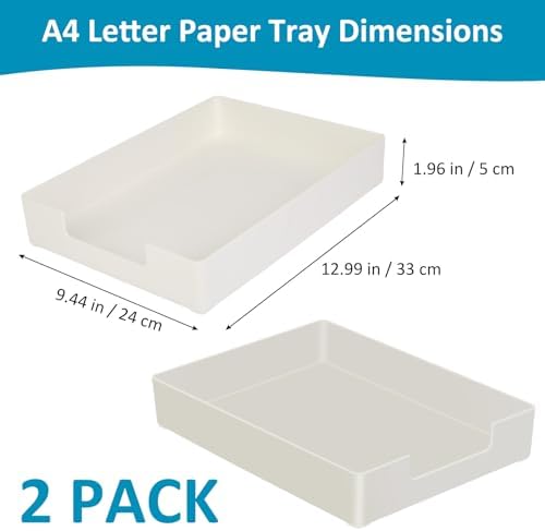 Paper Tray, Letter Tray, 2-Pack Desk Tray Organizer, Plastic A4 Letter-Size Printer Paper Holder, Rectangular Desktop Stackable File Mail Document Storage Container for Office Supplies School Home - Image 2