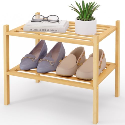 Smiry Bamboo Shoe Rack, 5 Horizontal Slats, 2 Tier - 17.3" Wide, Natural by Smiry