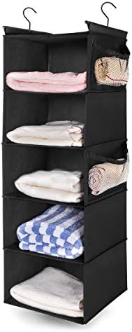 MAX Houser 5-Shelf Hanging Closet Organizer with 4 Side Pockets, Black by MAXHouser